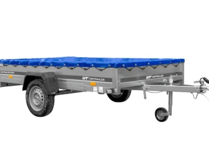 Rimorchio ribaltabile a un asse 264x150 cm con telone blu